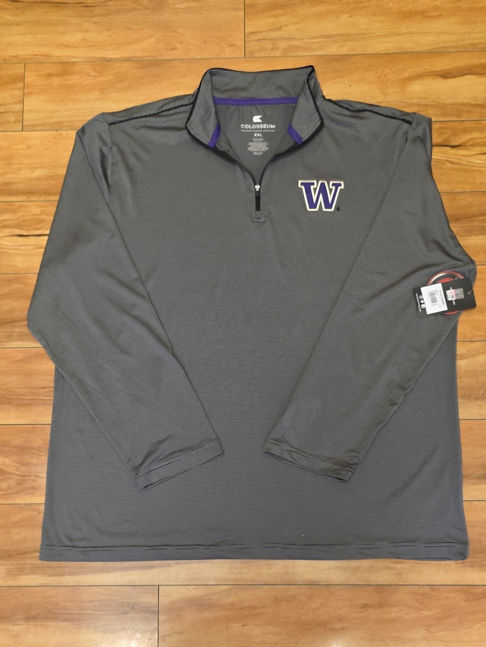 NWT Colosseum Washington Huskies Gray Striped 1/4 Zip Long Sleeve Pullover XXL